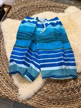 Striped Blue Boys Swim Shorts with Drawstring 10/12